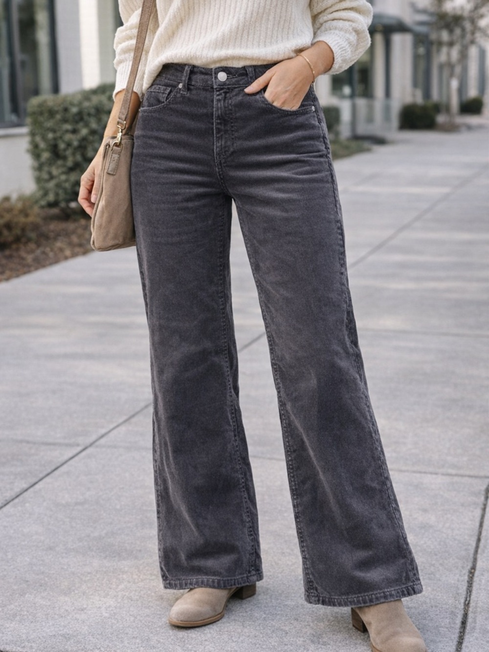 Pilcro Corduroy Pants Gray Wide Leg High Rise Stretch Womens 16W Anthropologie
